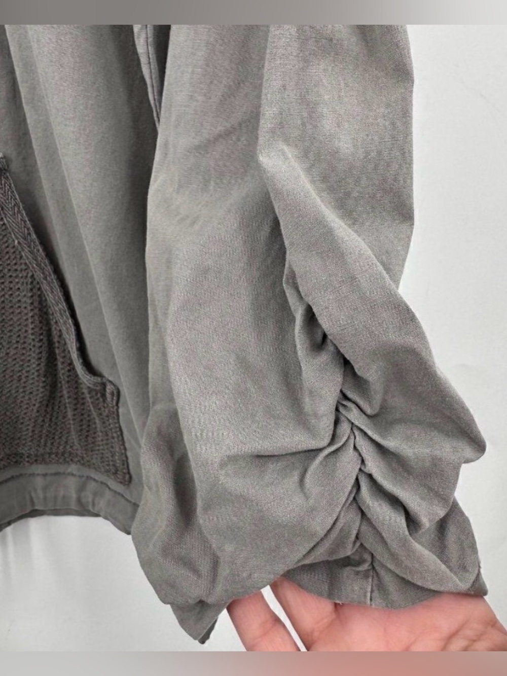 XCVI Soft Gray Utility Windbreaker Jacket Full Zip Longsleeve Hoodie Ruched Mes - Picture 7 of 16
